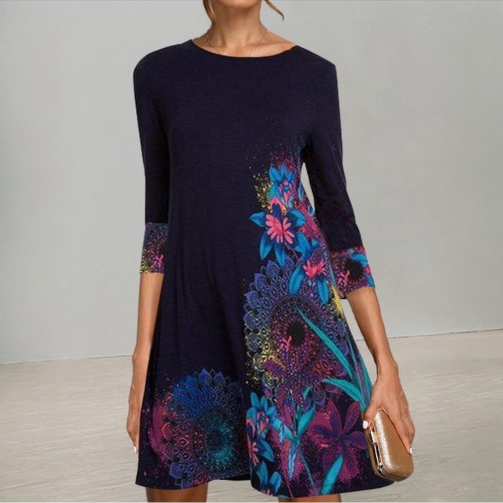 Floral Patterned Navy Dress
